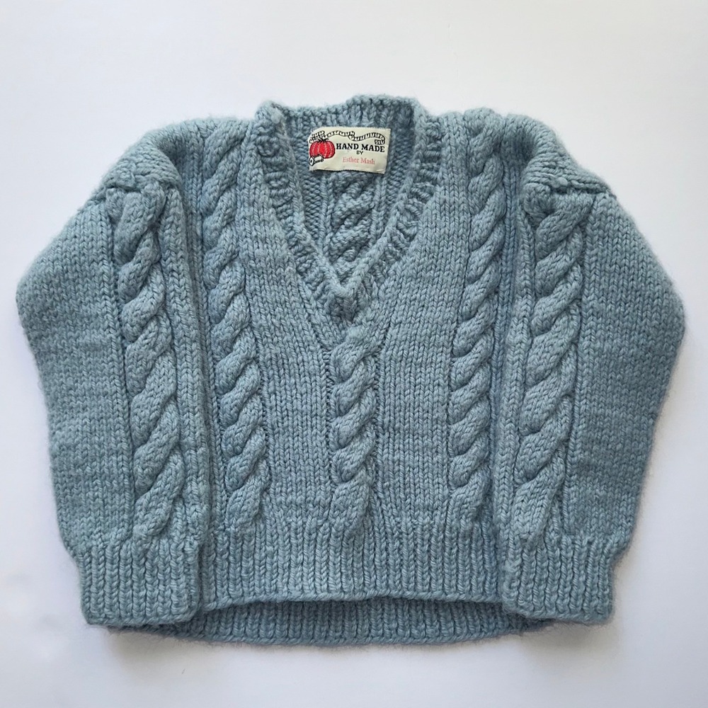 Baby Cable Knit V-Neck Hand Knit Sweater ‎ Handmade By Esther Mash